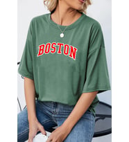 Unisex Boston Baskılı T-shirt (Yeşil)