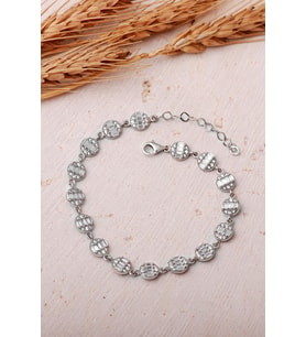 Baget Taşlı Işıltı Yolu Rodyumlu 925 Ayar Gümüş Bileklik 4893