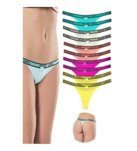 10 Adet Beli Yazılı Pamuk Tanga String Külot