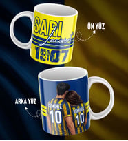 Çiftlere Özel İsim Ve Numara Baskılı Sarı Lacivert Tasarımlı Kupa Bardak - Hediyelik