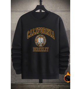 Unisex California Baskılı Bisiklet Yaka Sweatshirt (Siyah)
