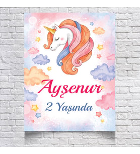 Unicorn Temalı Doğum Günü Afişi 35X50 cm