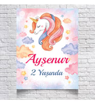 Unicorn Temalı Doğum Günü Afişi 35X50 cm