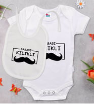 BK Kids Babası Kılıklı Tasarımlı Beyaz Bebek Body Zıbın ve Mama Önlüğü Hediye Seti-1
