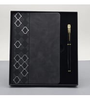 Dodes Desenli Siyah Deri Defter Kalem Set