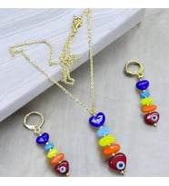 El Yapımı Altın Kaplama Balık İskelet Kolye Küpe Set