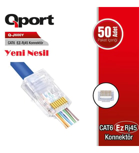 QPORT Q-J600Y CAT6 50 LİK PAKET EZRJ45 YENİ NESİL KONNEKTÖR