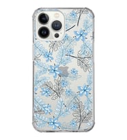 Apple iPhone 13 Pro Uyumlu Köşe Korumalı Antişok  Kapak Floral Mavi Tasarımlı Şeffaf  Kılıf