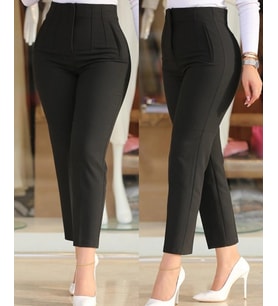 Kadın üste Oturan Paçası Bilek üzerinde Biten Krep Kumaş Kumaş Pantolon 36 (S) - 50 (5XL)