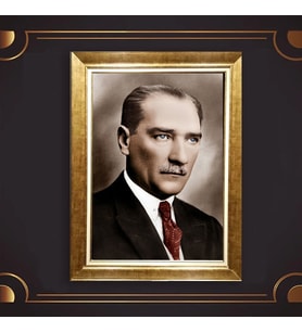 Altın Varaklı Çerçeveli Paspartulu Atatürk Tablo nl02A443 (Gold)