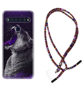 TCL 10L 10 Plus 10SE 20E 20SE 30 L7 Kılıf Boyun Asklı Rasta Silikon Purple Leopar 1750