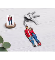 BK Gift Kişiye Özel Tam Boy Sevgililer Karikatürlü Ahşap Anahtarlık-1 (Beyaz)