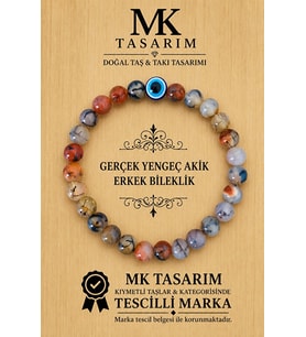 GERÇEK YENGEÇ AKİK TAŞI ERKEK BİLEKLİK MK.8000.006 - RAHATLIK-DİNGİNLİK-ENERJİ- STRES BİLEKLİĞİ-RENKLERİ BOYA DEĞİLDİR -KENDİ RENGİDİR