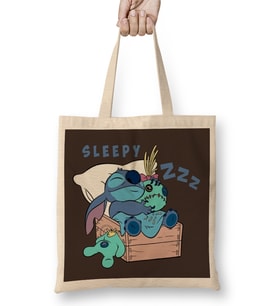 Stitch Sleepy Cute Bez Çanta Uzun Saplı
