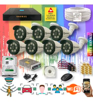 Qromax 7 Kameralı Set - Yapay Zeka Özellikli Gece Renkli Gösteren 8 Warm Ledli TurboHD Güvenlik Kamerası Seti 3908W-9008