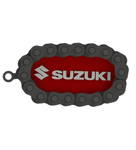 Suzuki Uyumlu Zincir Detaylı Motosiklet Anahtarlığı (Kırmızı-Beyaz)