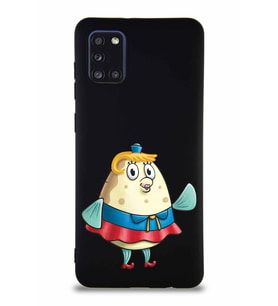 Samsung Galaxy A31 Soft Premier Kapak Bayan Puff Tasarımlı Silikon Kılıf - Siyah (Şeffaf)