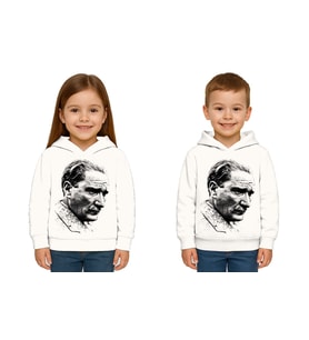 Unisex Ay Yıldızlı 19 Mayıs 29 Ekim 23 Nisan 10 Kasım Atatürk Çocuk Kapüşonlu Sweatshirt (Beyaz)