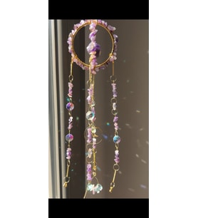 Ametist Sun Catcher 6 - Güneş Tutucu, Güneş Yakalayıcı, Doğal Ametist Taşlı, El Yapımı (Mor)