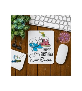 Kişiye Özel Şirinler Doğum Günü Baskılı Oyuncu Mousepad 0171