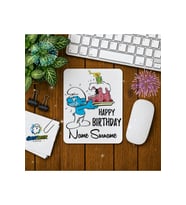 Kişiye Özel Şirinler Doğum Günü Baskılı Oyuncu Mousepad 0171