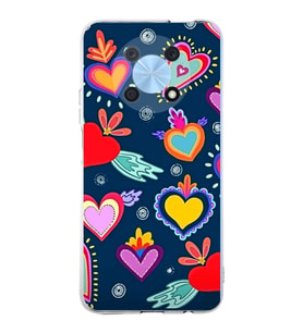 PrintiFy Huawei Nova Y90 ile Uyumlu 1mm Slim Fit Retro Renkler 3 Baskılı Şeffaf  Kılıf