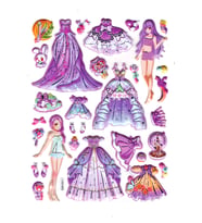 Sticker Kabartmalı Stiker Çıkartma Etiket (LAA605)-14x18 cm- Mor Kız Prenses Giydirme