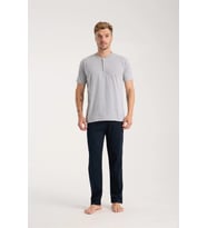 pilelistore- Erkek Gri Düğmeli Yaka Kısa Kol Pijama Takımı