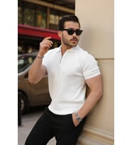 Erkek Fermuarlı Yakalı Kısa Kollu Tshirt