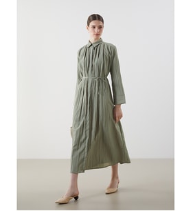 LCW Modest Yeşil Oversize Dokulu Kadın Gömlek Elbise