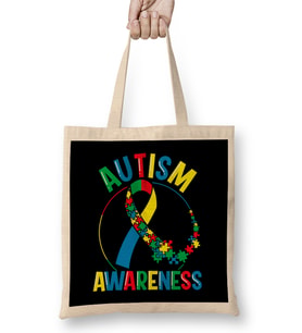 Colorful Autism Awareness Day Puzzle Ribbon Bez Çanta Uzun Saplı