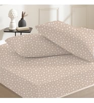 %100 Pamuklu Çift Kişilik Lastikli Çarşaf 160x200+30  50x70 Yastık Kılıfı ( 2 Adet ) (Koyu Bej - Beyaz)