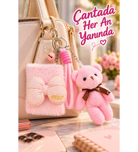 Peluş Fiyonk Detaylı Cep Aynası Anahtarlık Ve Peluş Ayıcık Set – Kawaii Çanta Charmı Makyaj Aynası-P