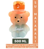 Dayanıklı Ev Ofis Çocuk Okul Outdoor Sızdırmaz Kapaklı Sevimli Ayıcıklı Pipetli Su Matarası 500 ML