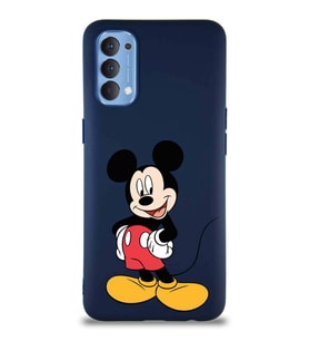 Oppo Reno 4 Soft Premier Kapak Mickey Mouse-E Tasarımlı Silikon Kılıf - Lacivert (Şeffaf)