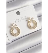 Pirinç Gold Renk Zirkon Taşlı Halka Model Çiçek Figür Kadın Küpe - TJ-BKP9762