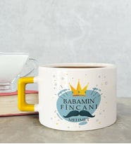 BK Gift Kişiye Özel Babalar Günü Tasarımlı Sarı Kulplu Çay & Kahve Fincanı-2, Babaya Hediye, Babalar Günü Hediyesi