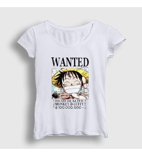 Presmono Kadın Beyaz Wanted Anime One Piece T-Shirt 136173tt