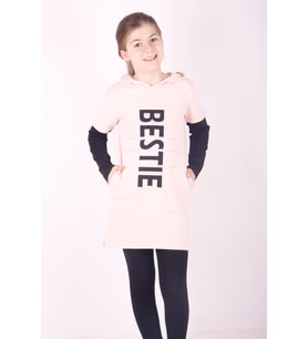Toontoy Kız Çocuk Bestie Baskılı Kapşonlu Elbise (Pudra)