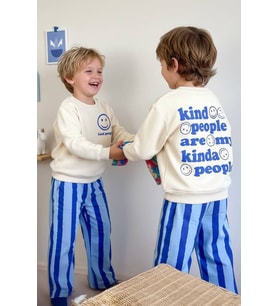 Miniğimin Cicileri Smile Detaylı Çizgili Unisex Çocuk Takım - Mavi