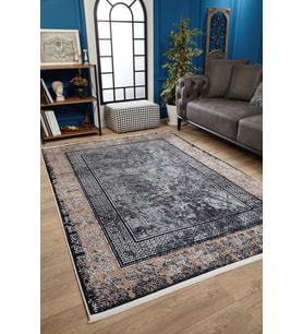 Gri Modern Eskitme Halı Geometrik Desenli Kabartmalı Yüzey Salon Halısı Koridor Vintage Stil
