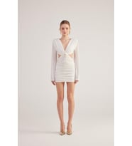 Sırt Dekolteli Gül Detaylı Mini Hanna Elbise Beyaz