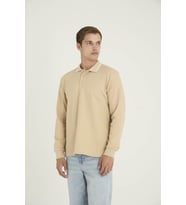 Erkek %80 Pamuk Polo Yaka Sweat-Shirt Modern Tasarım (Bej)