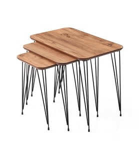 Ahşap Mdf 3 lü Zigon Sehpa Metal Ayaklı Dikdörtgen Diş Budak (Ceviz)