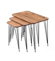 Ahşap Mdf 3 lü Zigon Sehpa Metal Ayaklı Dikdörtgen Diş Budak (Ceviz)
