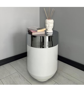 Dekoratif Krom Darbuka Parlak Beyaz Sehpa 70cm (Beyaz Gümüş)