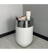 Dekoratif Krom Darbuka Parlak Beyaz Sehpa 70cm (Beyaz Gümüş)