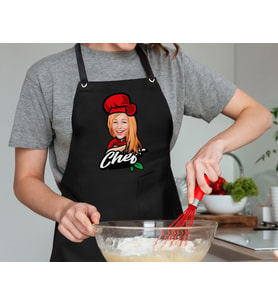 BK Gift Kişiye Özel Kadın Chef Karikatürlü Profesyonel Siyah Mutfak Önlüğü, Aşçı Önlüğü, Şef Önlüğü, Arkadaşa Hediye-3