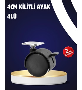 4’Lü Kilitli Tekerlek Ayak 4 Cm Sessiz Dayanıklı