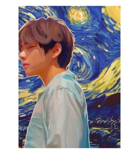 Yıldızlı Gece - Bts V Tablo Ahşap Poster Dekoratif Kod2287
